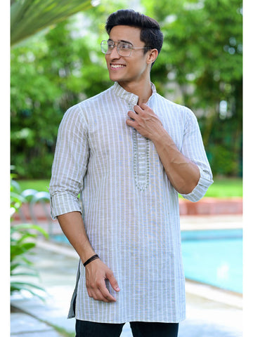 Cotton Stripes Embroidered Kurta